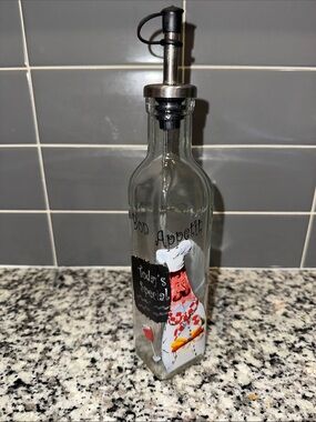 Bon Appetit Chef Oil Dispenser Bottle - Clear with Red & White Chef Graphic